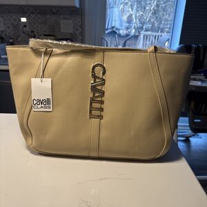 Cavalli Class Sandra Shopper Tote Bag Almond Buff Designer Handbag NWT